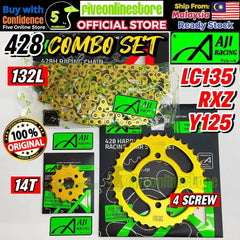 LC135 / RXZ / Y125 / LAGENDA110 AJI Racing 428 Sprocket Gold Combo Set With Chain 32T - 46T 428H Spoket Front 14T 15T -By Sea Courier Method 🚢📦