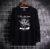 Loose Fit Men's Long Sleeve T-Shirt Pure Cotton Black Printed Thin Style Autumn Base Shirt Trendy Brand Casual Youth Fashion -By Sea Courier Method 🚢📦
