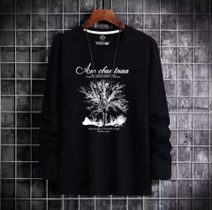 Loose Fit Men's Long Sleeve T-Shirt Pure Cotton Black Printed Thin Style Autumn Base Shirt Trendy Brand Casual Youth Fashion -By Sea Courier Method 🚢📦