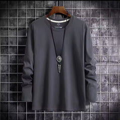 Loose Fit Men's Long Sleeve T-Shirt Pure Cotton Black Printed Thin Style Autumn Base Shirt Trendy Brand Casual Youth Fashion -By Sea Courier Method 🚢📦