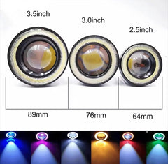 1pcs 3.0 Angel Eyes Fog Lamp 12V Universal 2.5 COB LED DRL Lamp 3.5 Driving Lights White Blue Pink Yellow Green 64/76/89mm -By Sea Courier Method 🚢📦