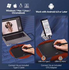 Black UGEE S640 Graphic Tablet 6 Inch Drawing Tablets Digital Pen Pad Writing Drawing Board 8192 Stylus for Android Windows Mac Laptop -By Sea Courier Method 🚢📦