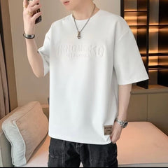 Plain T Shirt Men Short Sleeve Fashionable Print Korean Style Round Neck Tshirt Men Baju T Shirt Lelaki -By Sea Courier Method 🚢📦