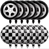 12pcs,18 inch black and white checkered balloons for car wheels, used as decorative items for racing themed birthday parties -By Sea Courier Method 🚢📦