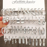 24 Pairs Silver Pearl Hoop Earrings Set