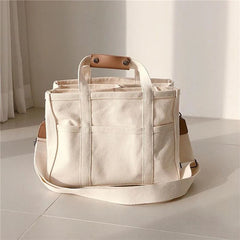 Trendy Multi-pocket Canvas Tote Bag