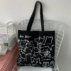 Cute Cat Tote Bag with Zipper - Japanese Style