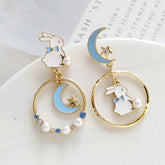 Korean Zircon Moon Star Earrings Set