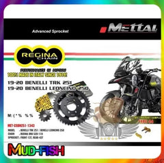 REGINA BENELLI TRK251, LEONCINO 250 SPROCKET CHAIN KIT 13T/ 43T 520 (METTAL) -By Sea Courier Method 🚢🎁