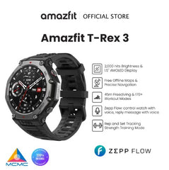 Amazfit T-Rex 3 48mm Smart Watch with Outdoor Offline Maps and Navigation, Fitness Tracker Support 170+ Workout Modes & 45m Freediving, AI Smartwatch Support Voice Reply and Zepp Coach, Military Standard Watch for Men and Women -By Sea Courier Method 🚢📦