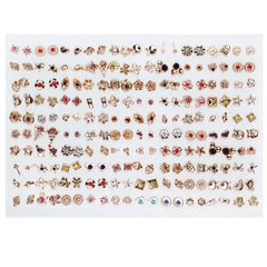 100 Pairs Colorful Rhinestone Stud Earrings Set