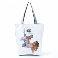 Cute Cartoon Super Mama Print Tote Bag