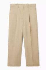 Pleated Wide-Leg Linen-Blend Trousers
