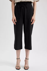 High Waist Wide Leg Linen Blend Capri