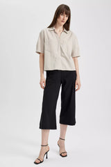 High Waist Wide Leg Linen Blend Capri