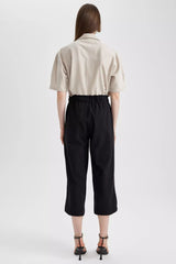 High Waist Wide Leg Linen Blend Capri