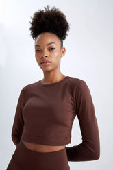 Crew Neck Long Sleeve Crop T-Shirt