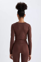 Crew Neck Long Sleeve Crop T-Shirt