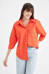 Oversize Fit Poplin Long Sleeve Cotton Shirt