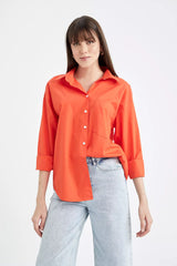 Oversize Fit Poplin Long Sleeve Cotton Shirt
