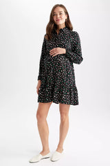 Regular Fit Long Sleeve Maternity Viscose Mini Dress