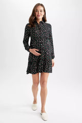 Regular Fit Long Sleeve Maternity Viscose Mini Dress