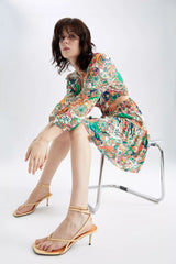 Long Sleeve Floral Detail Viscose Mini Dress