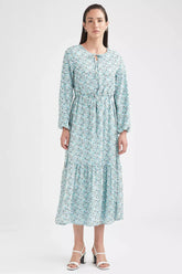 Floral Patterned Flywheel Detailed Relax Fit Maxi Dress