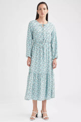 Floral Patterned Flywheel Detailed Relax Fit Maxi Dress