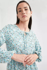 Floral Patterned Flywheel Detailed Relax Fit Maxi Dress