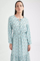 Floral Patterned Flywheel Detailed Relax Fit Maxi Dress