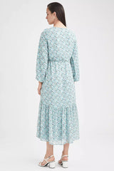 Floral Patterned Flywheel Detailed Relax Fit Maxi Dress