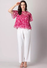 Pink Gathered Sleeve High Neck Blouse