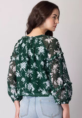 Green Floral Print Full Sleeve Blouse