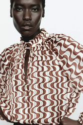 Frill-trimmed crêpe blouse