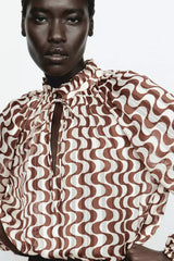 Frill-trimmed crêpe blouse