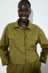 Linen-blend utility shirt