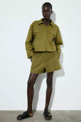 Linen-blend utility shirt