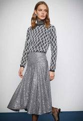 Melis Ağazat x KOTON Sequin A-Line Midi Skirt