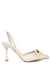 Beige Diamante Metal Chain Sandals