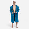 Men’s compact microfibre pool bathrobe with hood dark blue