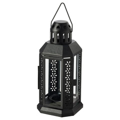 ENRUM Lantern for tealight, in/outdoor, black, 22 cm