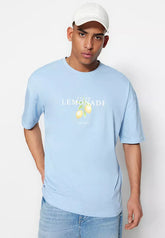 Light Blue Unisex Oversized/Wide Cut Crew Neck Short Sleeve Printed T-Shirt