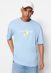 Light Blue Unisex Oversized/Wide Cut Crew Neck Short Sleeve Printed T-Shirt