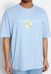 Light Blue Unisex Oversized/Wide Cut Crew Neck Short Sleeve Printed T-Shirt