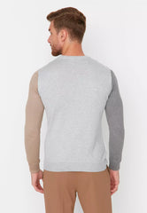 Gray Men's Slim Fit Crew Neck Paneled Knitwear Sweater