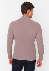 Mink Men's Fitted Tight Fit Half Turtleneck Corduroy Knitwear Sweater.