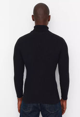Black Men's Slim Fit Turtleneck Corduroy Knit Sweater