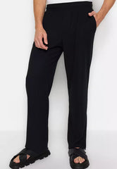 Limited Edition Black Men's Comfortable Cut/Wide Leg Textured Ottoman Hidden Drawstring Wrinkle-Free Sweatpants.