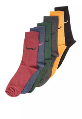 Men's Multicolored Cotton Mustache Pattern 7-Pack Socket/Long Socks